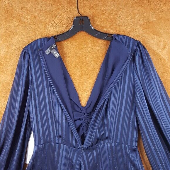 AQUA Womens Romper Medium Blue Cut Out Balloon Sleeve Stripe Shorts Jumpsuit - Picture 7 of 9